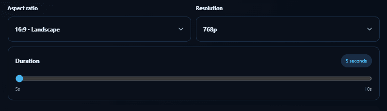 Choose duration and output settings