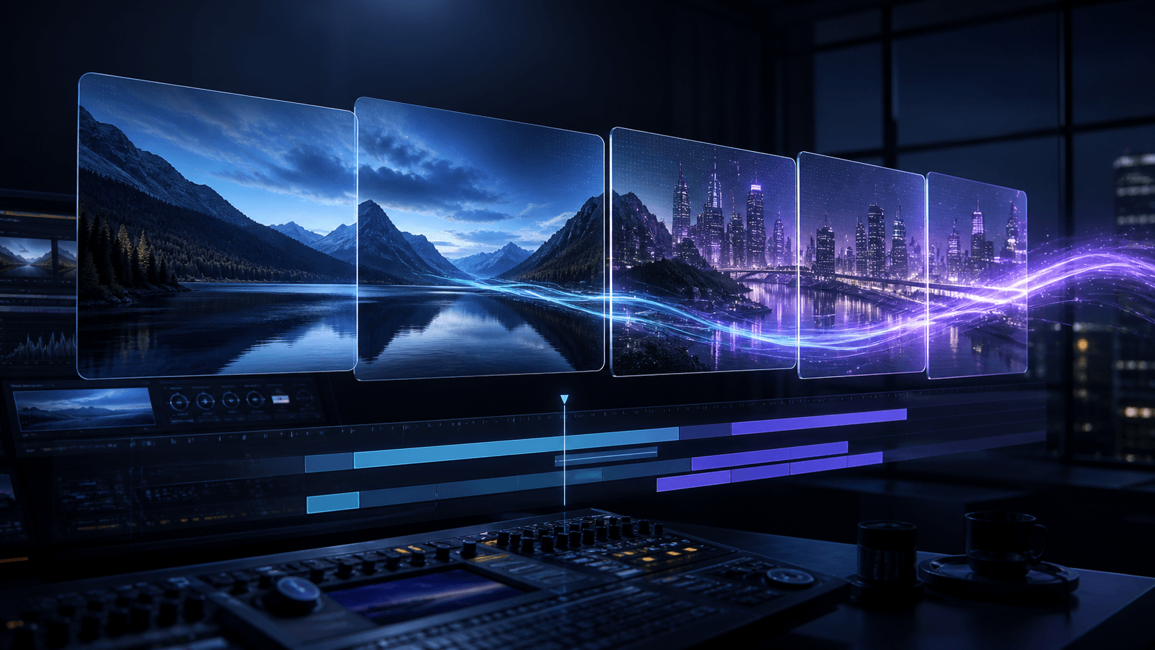 AI video continuation workflow across evolving cinematic frames